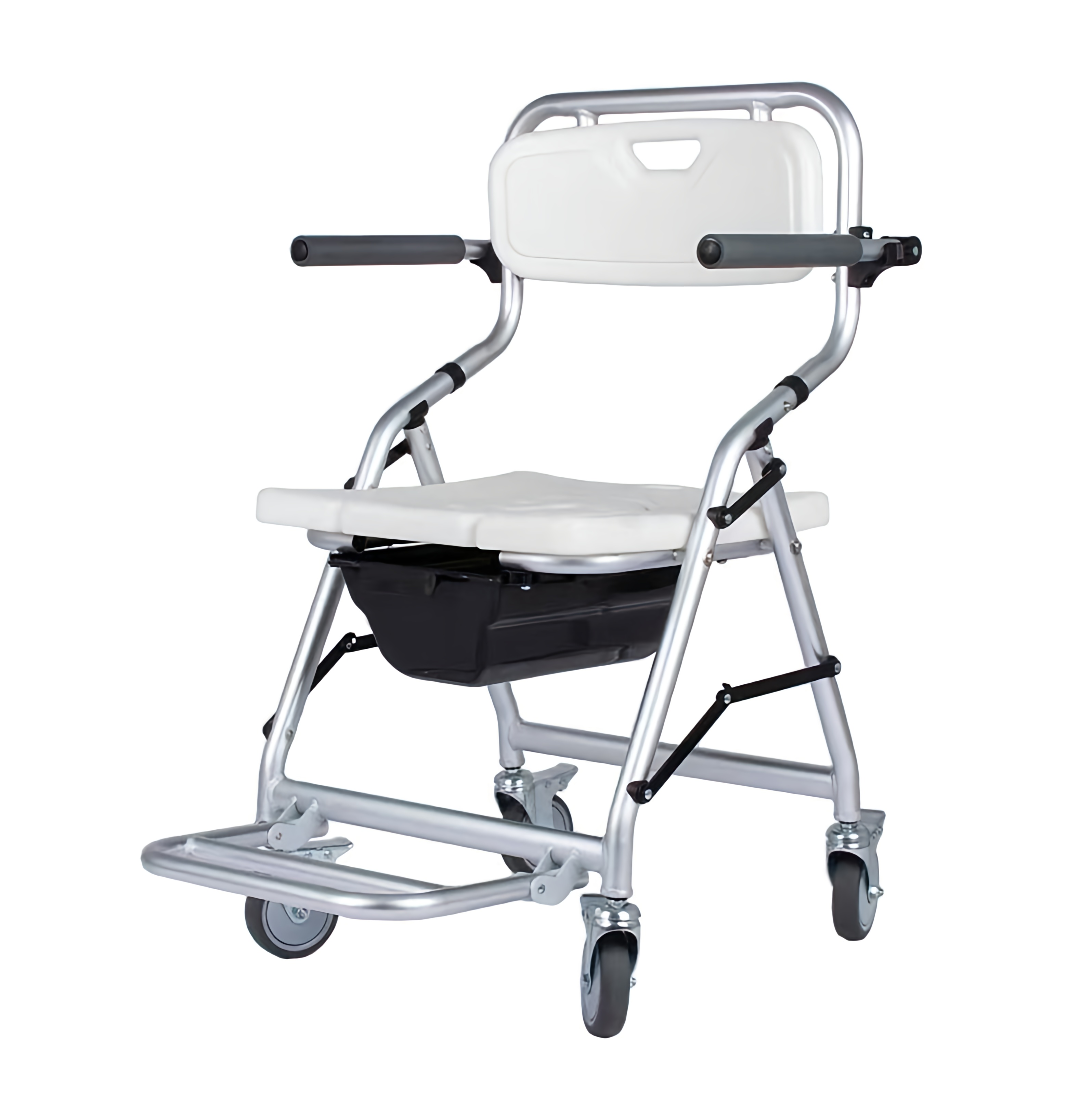 Shower Commode Chair | Flip Up Armrest | 4 Castors with Brakes | Aluminium Frame 