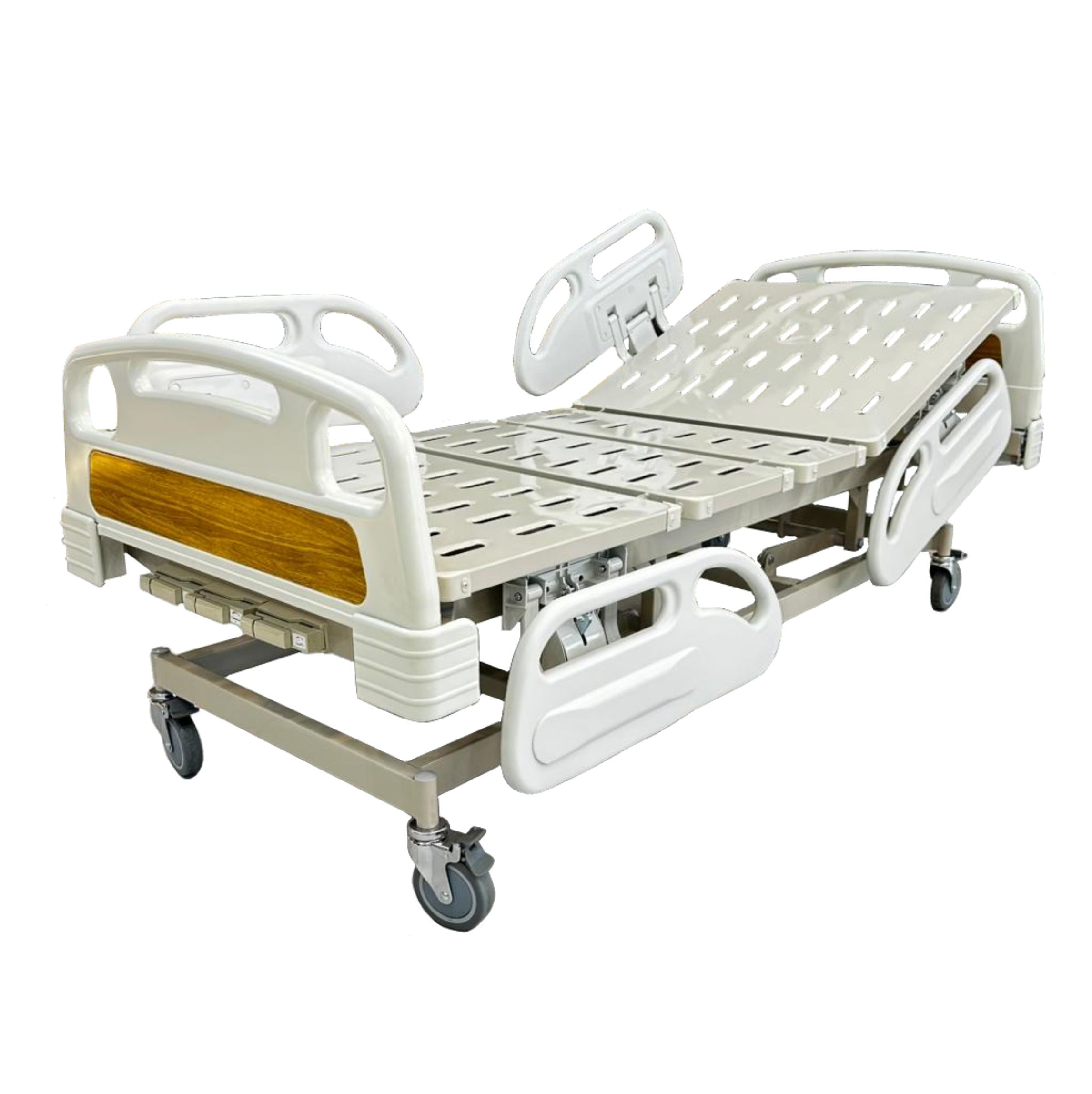 Hospital/Homecare Bed | Hi-Lo | Manual | 3 Crank Function | With 4 Split Fold Down Side Rail 