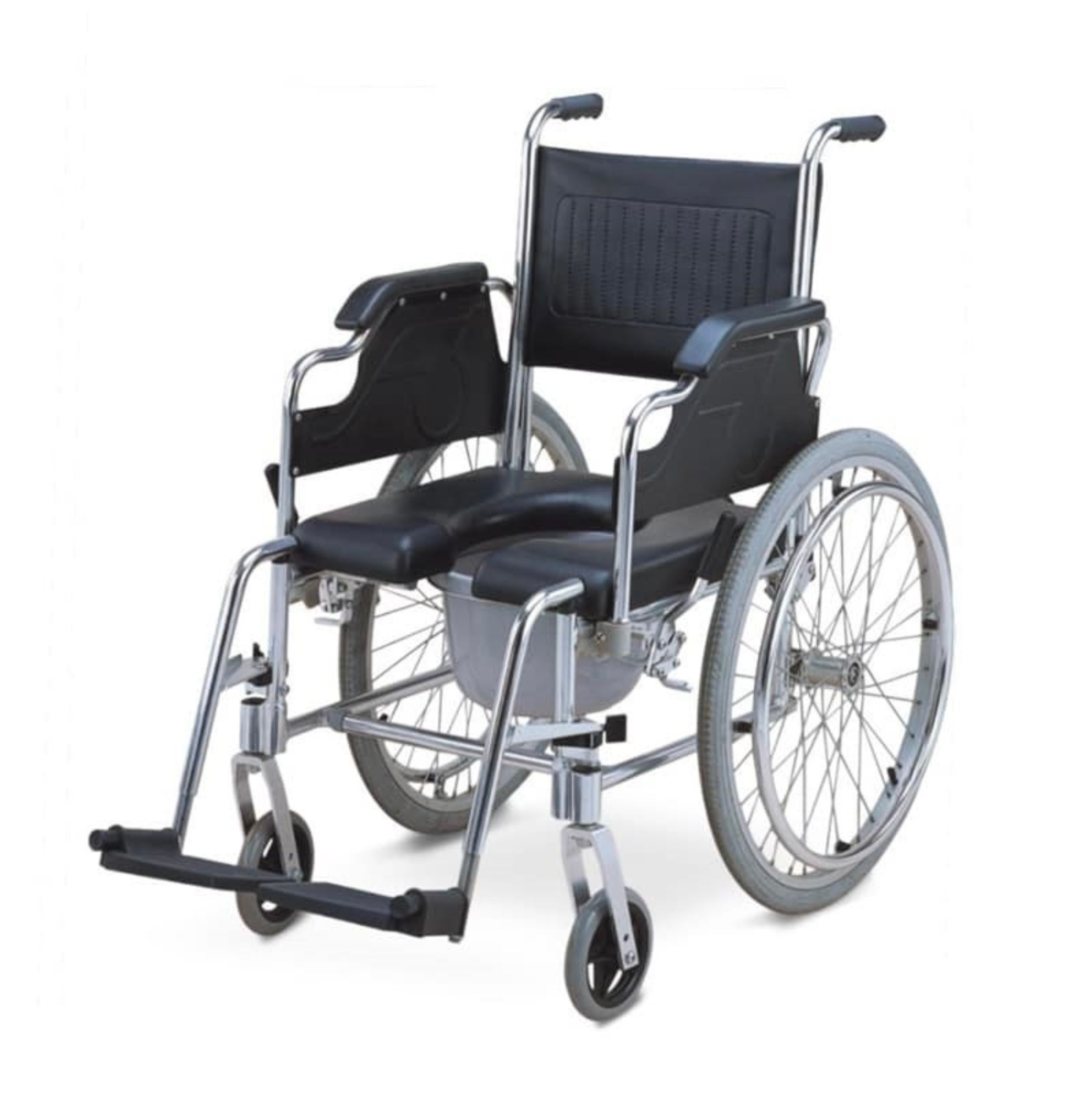 Commode wheelchair | Aluminium Frame | Detachable Footrest & Flip-up Armrest | PVC seat cushion | Seat Width 46CM